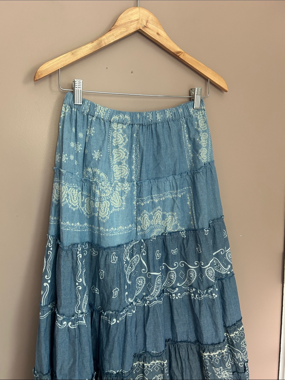 Denim & Supply Ralph Lauren Blue Bandana Print Tiered Western Maxi Skirt Size S - Picture 9 of 11